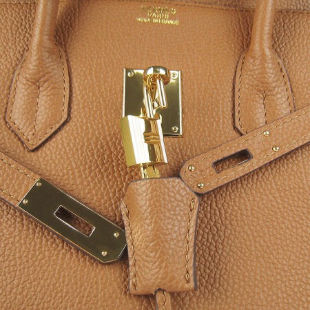 Hermes Birkin 35Cm Cattle Skin Stripe Handbags Light Coffee Gold